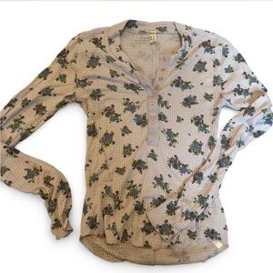 Free People Floral Henley Blouse